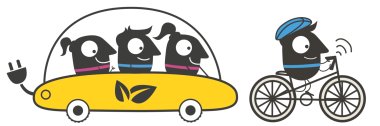 Maskottchen EMW E-Auto und Fahrrad