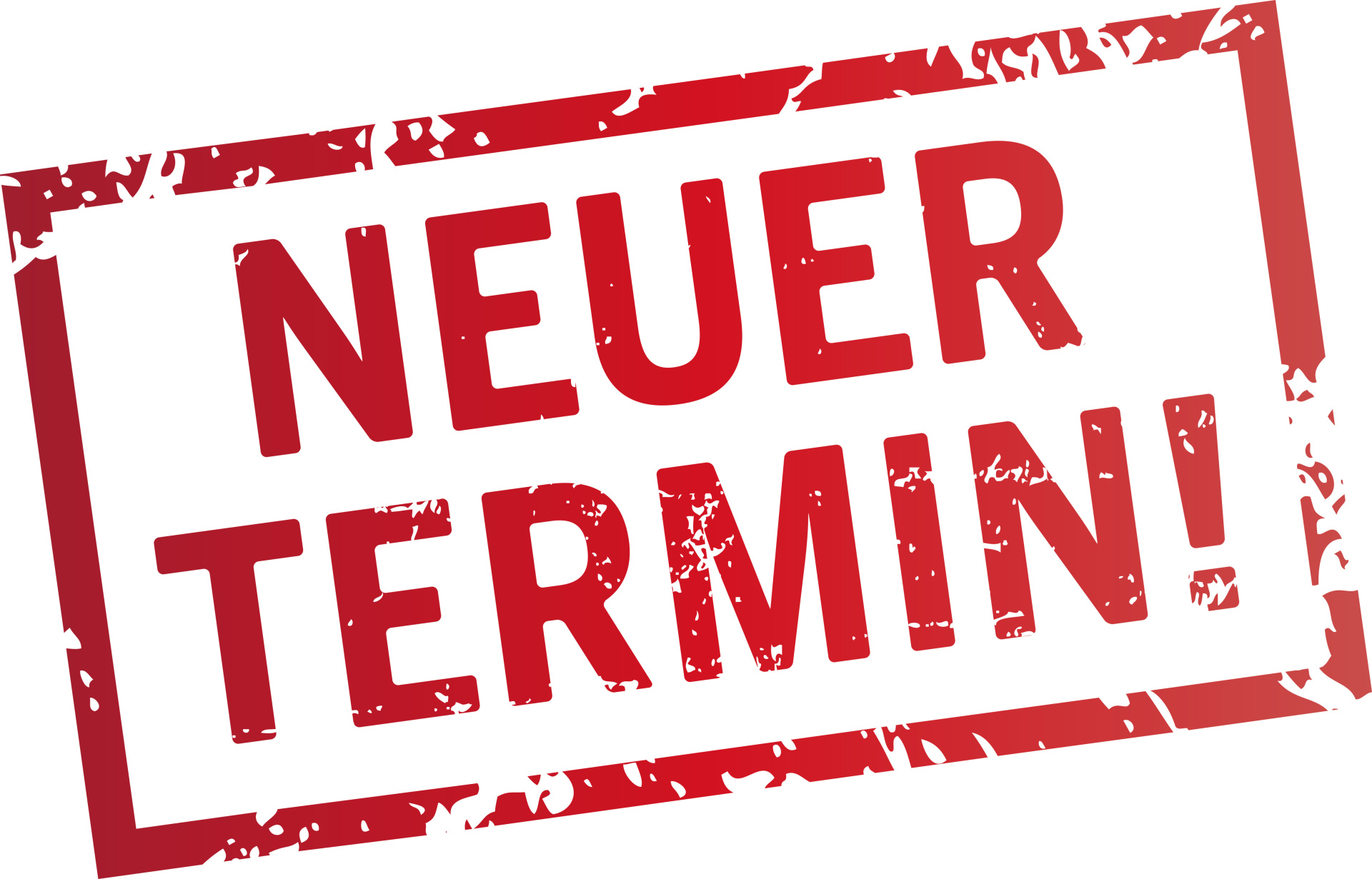 Stempel neuer Termin Ein Stempel mit der Aufschrift "Neuer Termin" weist auf eine Verschiebung einer Veranstaltung hin.