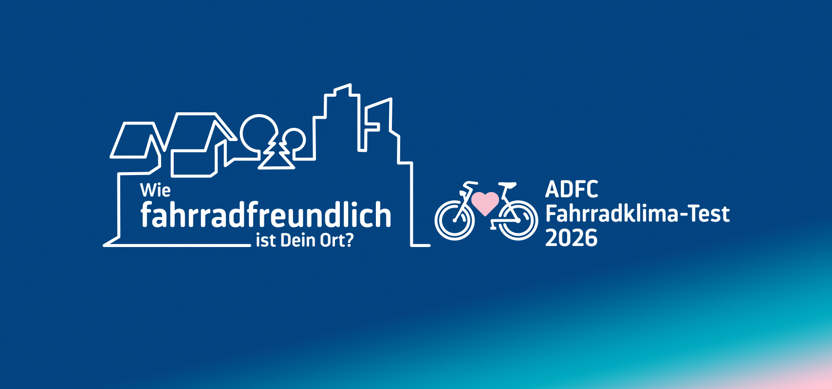 Logo Fahrradklima-Test 2026 Das Logo enthält den Schriftzug "Wie fahrradfreundlich ist dein Ort" und weist auf den Fahrradklima-Test 2026 hin.