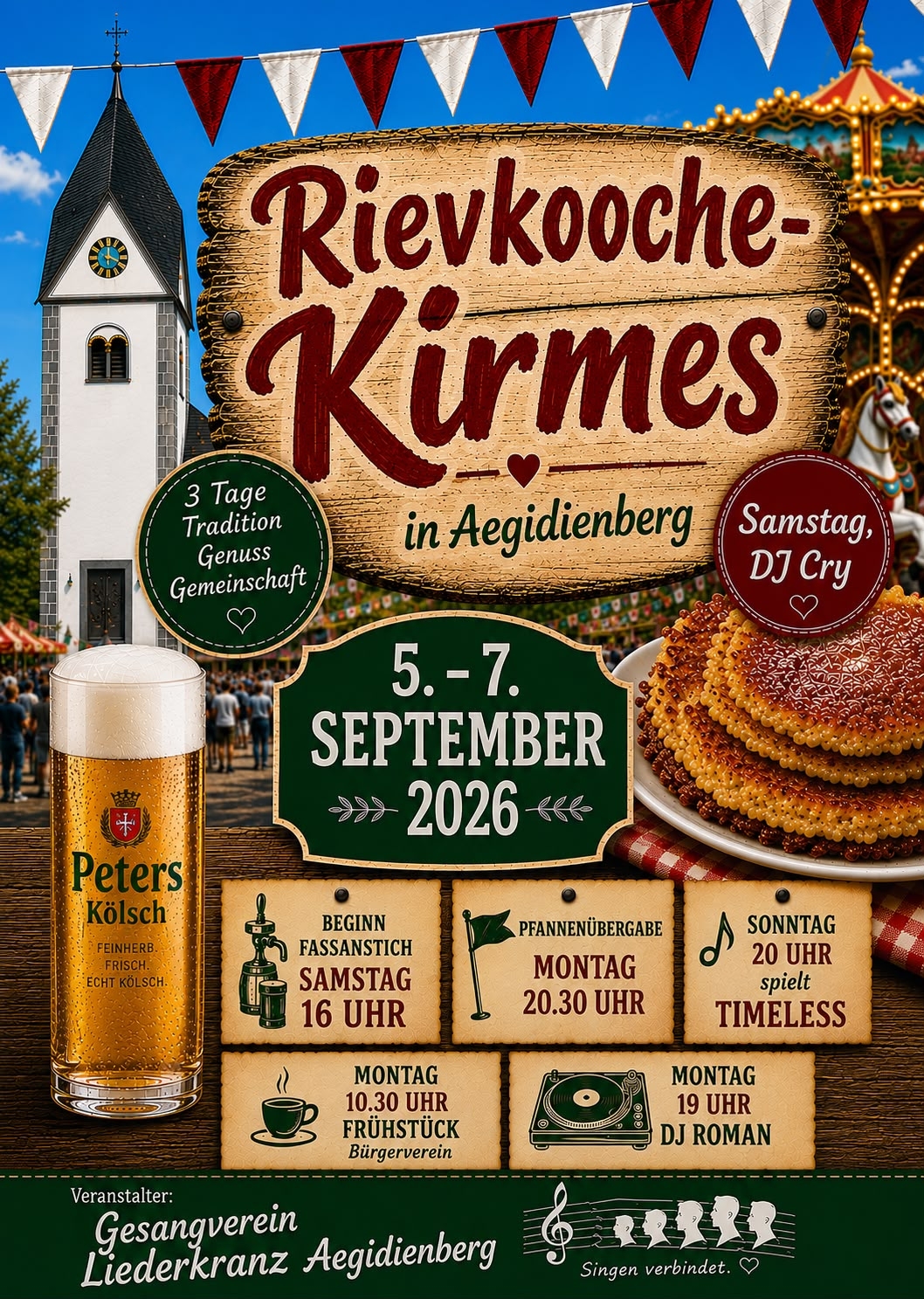 Das Plakat wirbt für die Aegidius-Kirmes und weist auf das Programm hin.