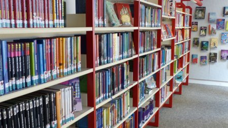 Regale mit vielen nunten Büchern