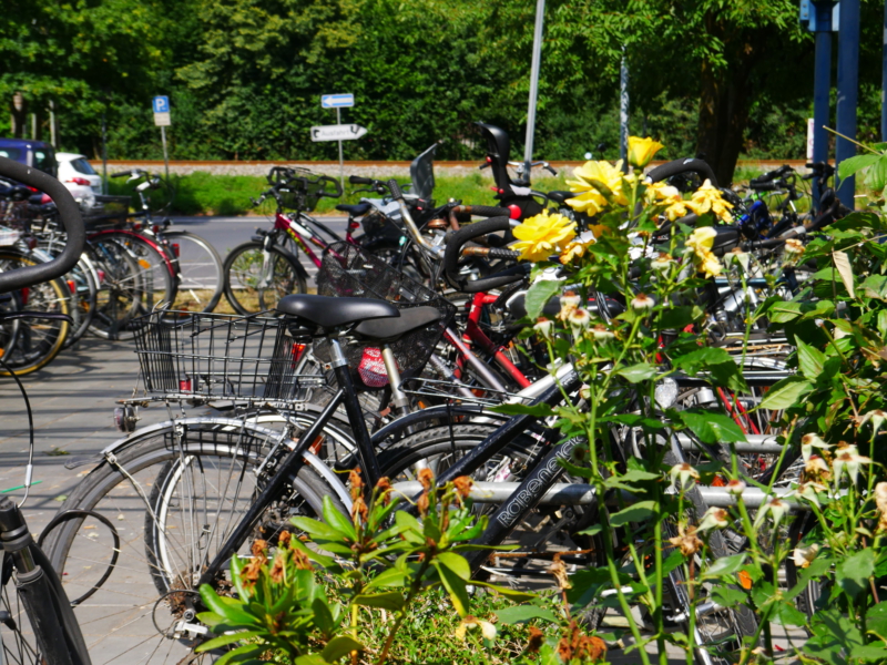Abgestellte Fahrräder an der Endhaltestelle der Liinie 66 in Bad Honnef. 