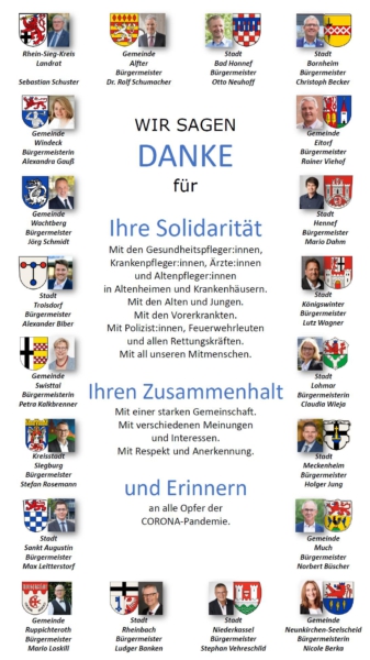 Danke für Ihre Solidarität - mit fotos von Landrat und Bürgermeister im Rhein-Sieg-Kreis