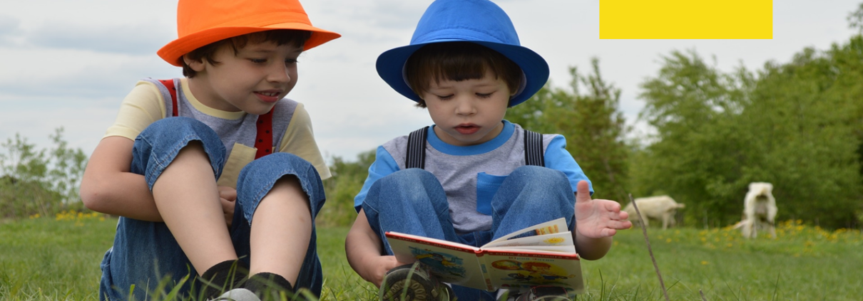 Zwei Kinder lesen ein Kinderbuch